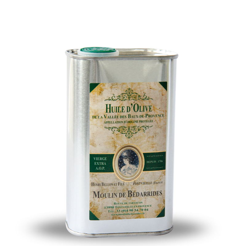 Bidon Inox de 50 cL d'huile d’olive A.O.P. vierge extra de la vallée des Baux-de-Provence