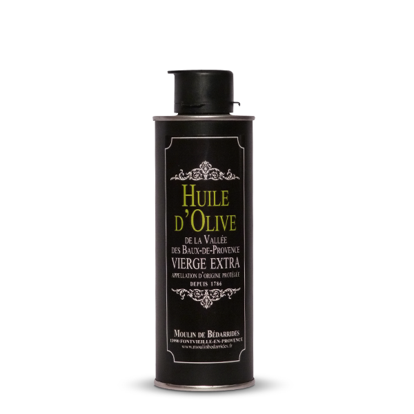 Bidon inox noir de 50 cl d'huile d'olive vierge extra A.O.P. de la Vallée des Baux-de-Provence