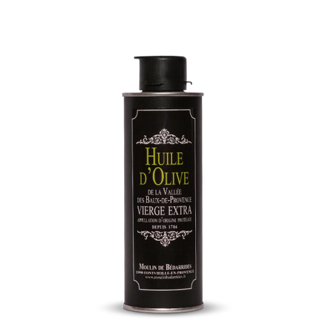 Bidon inox noir de 50 cl d'huile d'olive vierge extra A.O.P. de la Vallée des Baux-de-Provence
