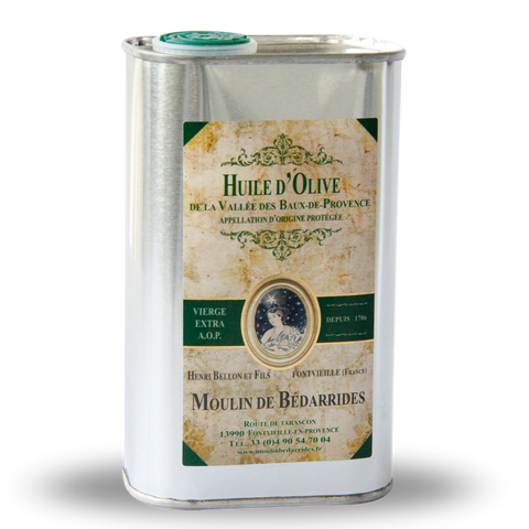 Bidon Inox de 1 L d'huile d’olive A.O.P. vierge extra de la vallée des Baux-de-Provence